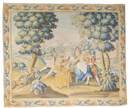 995.  Tapiz en lana con escena de juego.Beauvais, Francia, S. XVIII. 