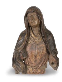 712.  Virgen Dolorosa.Escultura en madera tallada con restos de dorado y policromía.España, S. XVII.