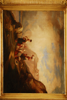 826.  P. DELACROIX (Escuela belga o francesa, siglo XIX)Vista costera con lavanderas.