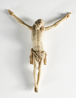 1060.  “Cristo”De marfil tallado.Escuela española, S. XVIII - XIX.