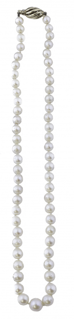681.  Collar de un hilo de perlas cultivadas de tamaño creciente hacia el centro