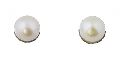677.  Pendientes de perlas cultivas en montura de oro amarillo de 18K