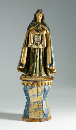 1173.  “Virgen con el rostro de santa Faz”De madera tallada, policromada y dorada.Trabajo levantino o andaluz, S. XVII - XVIII.