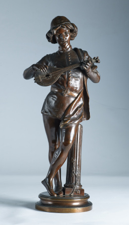 1135.  “Chanteur florentin du XVe siècle” según modelo de Paul Dubois (1827-1905). Escultura en bronce con pátina oscura.