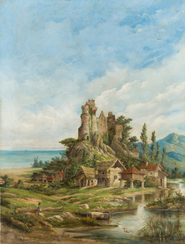 916.  ESCUELA ESPAÑOLA, SIGLO XIXPareja de paisajes con casas y r