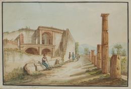 312.  ESCUELA ITALIANA S. XIXPosseggio Publicce à Pompei. Templo de la Fortuna.