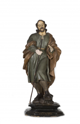 1080.  “San Isidro” en madera tallada y policromada.Escuela española, S. XIX..