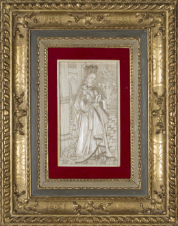 1328.  “Virgen con Niño”Relieve en marfil talladoEscuela Italiana, S. XIX.