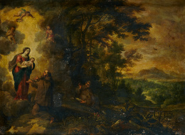 899.  ANAGRAMISTA A. W. (Escuela flamenca, siglo XVII)San Francisco en la Porcíncula..