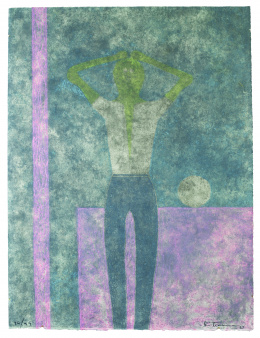 611.  RUFINO TAMAYO (Oaxaca, 1899 - Ciudad de México, 1991)Hombre con brazos sobre la cabeza, 1984