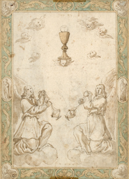 289.  ESCUELA ESPAÑOLA, h. 1700Anunciación (anverso), y Adoración Eucarística (reverso).
