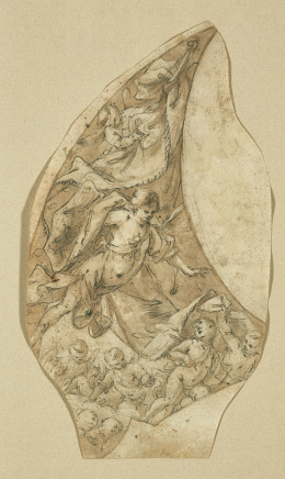 802.  GEROLAMO BONINI “EL ANCONITANO”Ángel levantando un cortinaje..