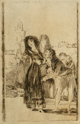 178.  CIRCULO DE FRANCISCO DE GOYA (Escuela española, S. XIX)“Origen del orgullo”.