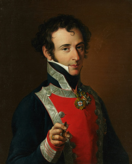 194.  ATRIBUIDO A ZACARIAS GONZÁLEZ VELÁZQUEZ (Madrid, 1763 - 1834)Retrato de D. Luis Fernández de Córdoba Pimentel  y La Cerda, con la Cruz de la Orden de San Juan.h. 1825..