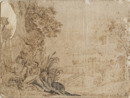 326.  ESCUELA ITALIANA SIGLO XVIIINeptuno y una nereida sobre un paisaje.