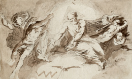 320.  ESCUELA ESPAÑOLA, h. 1800Dios Padre, Espíritu Santo y ángeles.