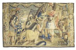 1186.  Tapiz barroco en lana, de la serie de Marco Antonio y Cleopatra.Trabajo flamenco, S. XVII.