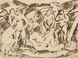 775.  JOSÉ AGUIAR GARCÍA (Vueltas de Santa Clara, Cuba, 1898 - Madrid, 1976)“Composición desnudos”, c.1945.