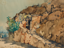 803.  MANOLO MILLARES (Las Palmas de Gran Canaria, 1926 - Madrid, 1972)“Cuevas de Artenara (Gran Canaria)”, 1951.