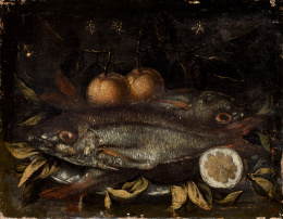 273.  ESCUELA ITALIANA, SIGLO XVIIIBodegón de peces y limones.
