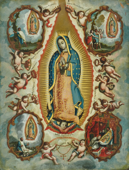 224.  ESCUELA MEXICANA, SIGLO XVIIIVirgen de Guadalupe con escenas de sus apariciones al indio Juan Diego..