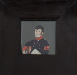 833.  RAMÓN CASULÁ DE MORICHE (Miniaturista y militar activo en Barcelona pp. S. XIX)Retrato de teniente coronel de artillería con el brazalete de ayudante de poderH. 1815.