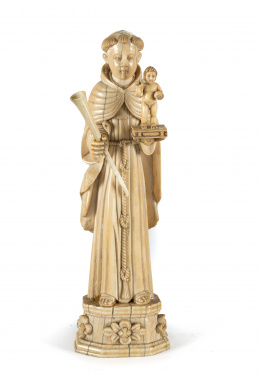 380.  “San Antonio de Padua” escultura exenta en marfil tallado.Escuela Indoportuguesa, S. XVII.