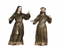 1244.  Pedro de Ávila (Valladolid 1678-1742)“Santa Clara y San Francisco”  esculturas en madera tallada, policromada y estofada. Circa 1720.