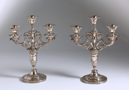 472.  Importante pareja de candelabros de plata, Madrid, Real Fábrica de Platería Martínez, 1858..