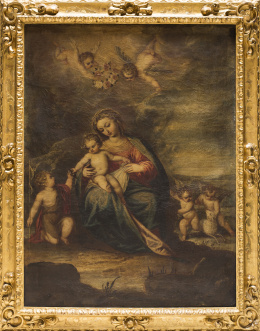 878.  PEDRO ATANASIO BOCANEGRA (1638-1689)Virgen con Niño y San Juanito sobre un paisaje.
