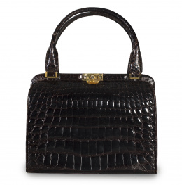 782.  Bolso en piel de cocodrilo color tabaco con doble asa corta