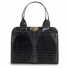 785.  Bolso en piel de cocodrilo color negro con doble asa corta