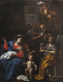 533.  ESCUELA BOLOÑESA, PRIMERA MITAD DEL SIGLO XVIISagrada Familia con ángeles en el taller de José.