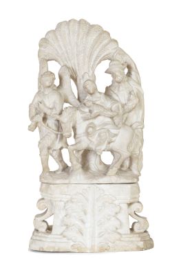 1283.  La huida a Egipto.Grupo escultórico en alabastro tallado.Trabajo peruano.