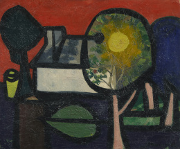 440.  ÓSCAR DOMÍNGUEZ (San Cristóbal de la Laguna, 1906- París, 1957)“Paisaje con árbol y casa”, 1947..