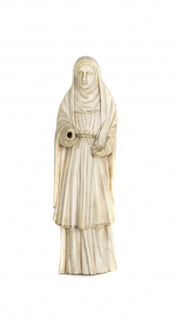 1174.  “Santa Rosa de Lima”, escultura en marfil tallado.Trabajo hispanofilipino, S. XVIII.