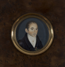 259.  B.S.V. (Escuela francesa, siglo XIX)Retrato de caballero con cruz de la defensa de Madrid, cruz y escudo de la fidelidad militar, 1830.