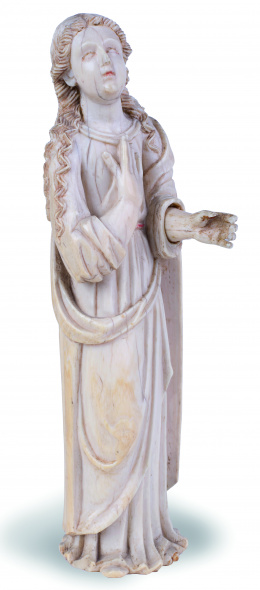 462.  Santa MagdalenaEscultura en marfil tallado.Escuela Indoportuguesa S. XVII.