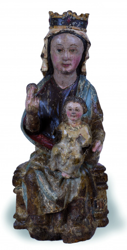 1119.  Andra Mari“Virgen sedente con el Niño” Escultura en madera tallada, policromada y dorada País Vasco, h 1300..