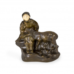 1046.  Affortunato Gory (Florencia 1895 - París 1925)“Niña con cordero”Escultura crisoelefantina en marfil y bronce..