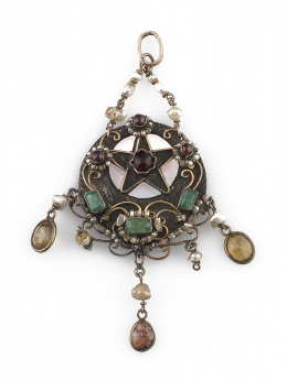 23.  Colgante de pp. S.XX con estrella central y tres citrinos colgantes