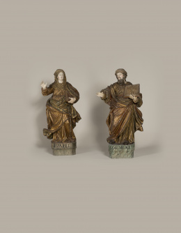 428.  “Santa Isabel” Escultura en madera tallada, policromada y dorada.Escuela española, S. XVII.