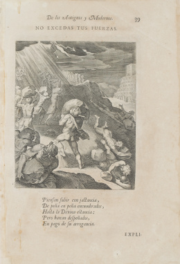 536.  OTTO VAN VEEN (1556-1634)“La pena acompaña, y oprime la culpa”, “No excedas tus fuerzas”, “La paciencia vence los males”, “La envidia causa infinitos males”.