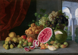 281.  ATRIBUIDO A ÁNGEL DE SAAVEDRA, DUQUE DE RIVAS (1791- 1865)Bodegón con fondo de patio.H. 1820..