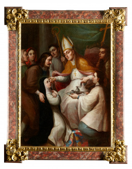 906.  ATRIBUIDO A JOSÉ DE ALCIBAR (1730- 1803)La Ordenación de una santa dominica..