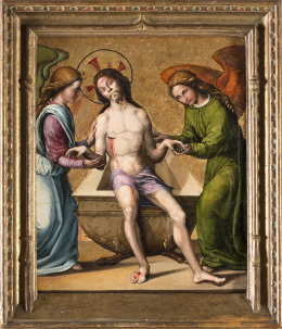485.  JOAN MONTOLIU (Castellón de la Plana, c. 1453 - Tarragona, c. 1529)Cristo sostenido por dos ángeles, c. 1510.