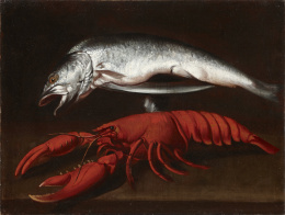 2041.  FRANCISCO BARRERA (Madrid, 1595- 1657)“Bodegón con lucio y bogavante”.