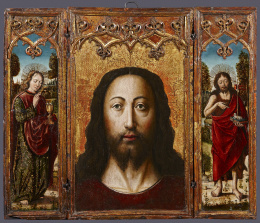 2044.  DIEGO DE LA CRUZ (hacia 1482-1500)“El Salvador con los santos Juanes”.