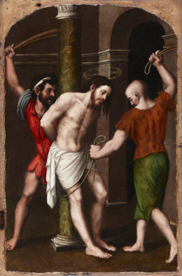 2045.  JOAN DE JOANES (Fuente de la Higuera, Valencia, 1523- Bocairente, 1579)“Flagelación de Cristo”Hacia 1575.