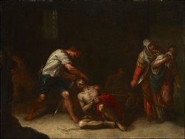 2034.  ATRIBUIDO A SEBASTIÁN MARTÍNEZ DOMEDEL (Jaén, h. 1615- Madrid, 1667)“Decapitación de san Juan Bautista”.